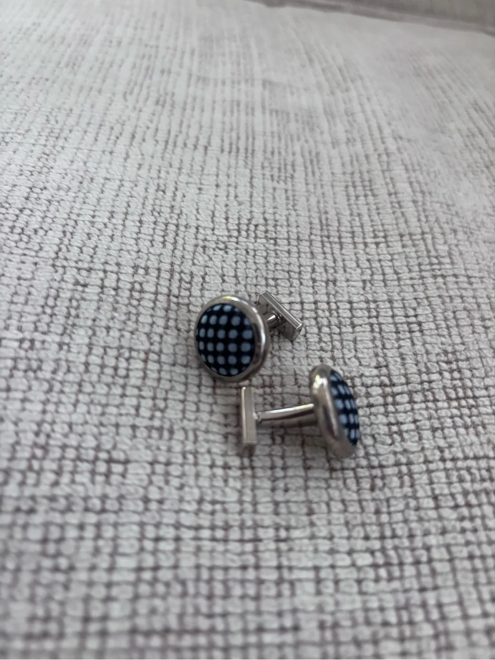 Men’s Polka Dot Cufflinks | Silver Tone Blue & White Dress Shirt Accessories